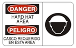 DANGER HARD HAT AREA (Symbol) Bilingual Sign - Choose 10 X 14 - 14 X 20, Self Adhesive Vinyl, Plastic or Aluminum.