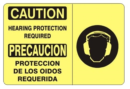 CAUTION HEARING PROTECTION REQUIRED Bilingual Sign - Choose 10 X 14 - 14 X 20, Self Adhesive Vinyl, Plastic or Aluminum.