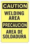 CAUTION WELDING AREA Bilingual Safety Sign - Choose 10 X 14 - 14 X 20, Self Adhesive Vinyl, Plastic or Aluminum.