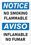 NOTICE NO SMOKING FLAMMABLE Bilingual Sign - Choose 10 X 14 - 14 X 20, Self Adhesive Vinyl, Plastic or Aluminum.