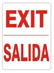 Bilingual, EXIT/SALIDA Sign - Choose 10 X 14 - 14 X 20, Self Adhesive Vinyl, Plastic or Aluminum.
