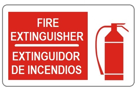 Bilingual FIRE EXTINGUISHER Symbol Sign - Choose 10 X 14 - 14 X 20, Self Adhesive Vinyl, Plastic or Aluminum.