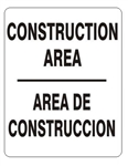 Bilingual CONSTRUCTION AREA Sign - Choose 10 X 14 - 14 X 20, Self Adhesive Vinyl, Plastic or Aluminum.