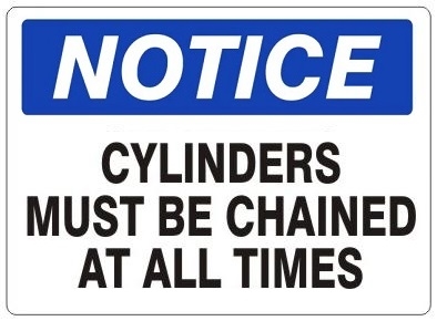 CYLINDERS MUST BE CHAINED AT ALL TIMES - OSHA NOTICE Sign