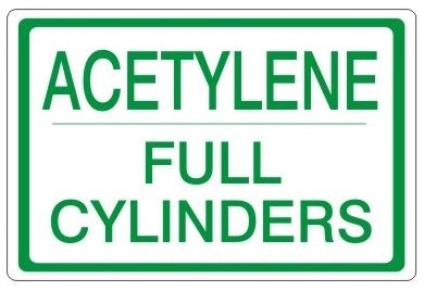 ACETYLENE FULL CYLINDERS, Gas Cylinder Sign, 7 X 10 Pressure Sensitive Vinyl