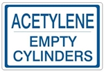 ACETYLENE EMPTY CYLINDERS, Gas Cylinder Sign, 7 X 10 Pressure Sensitive Vinyl