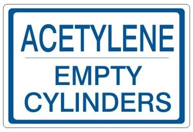 ACETYLENE EMPTY CYLINDERS, Gas Cylinder Sign, 7 X 10 Pressure Sensitive Vinyl