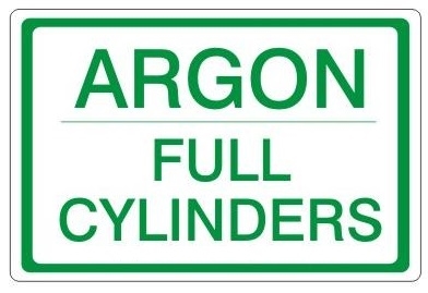 ARGON FULL CYLINDERS, Gas Cylinder Sign, 7 X 10 Pressure Sensitive Vinyl
