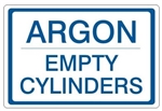 ARGON EMPTY CYLINDERS, Gas Cylinder Sign, 7 X 10 Pressure Sensitive Vinyl