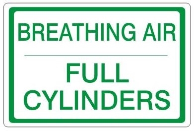 BREATHING AIR FULL CYLINDERS, Gas Cylinder Sign, 7 X 10 Pressure Sensitive Vinyl