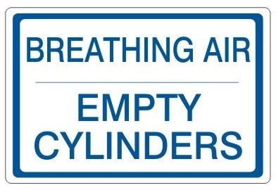 BREATHING AIR EMPTY CYLINDERS, Gas Cylinder Sign, 7 X 10 Pressure Sensitive Vinyl