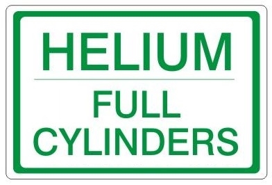 HELIUM FULL CYLINDERS, Gas Cylinder Sign, 7 X 10 Pressure Sensitive Vinyl