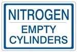 NITROGEN EMPTY CYLINDERS, Gas Cylinder Sign, 7 X 10 Pressure Sensitive Vinyl