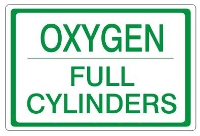 OXYGEN FULL CYLINDERS, Gas Cylinder Sign, 7 X 10 Pressure Sensitive Vinyl