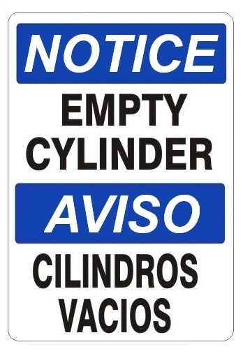 Bilingual, NOTICE EMPTY CYLINDER - OSHA Safety Sign