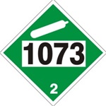 DOT Placard 1073, OXYGEN, REFRIGERATED LIQUID, Non Flammable Gas, Class 2 - Choose from 4 Materials: Press On Vinyl, Rigid Plastic, Aluminum or Magnetic
