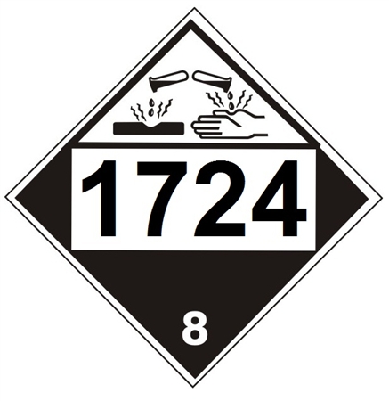 DOT PLACARD 1724 ALLYLTRICHLOROSILANE, STABILIZED, Corrosive, Class 8 - Choose from 4 Materials: Press On Vinyl, Rigid Plastic, Aluminum or Magnetic