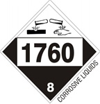 DOT PLACARD 1760 CORROSIVE LIQUIDS, COMPOUNDS, CLEANING LIQUID n.o.s., Corrosive, Class 8 - Choose from 4 Materials: Press On Vinyl, Rigid Plastic, Aluminum or Magnetic