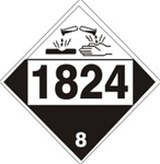 DOT PLACARD 1824 SODIUM HYDROXIDE SOLUTION, Corrosive, Class 8 - Choose from 4 Materials: Press On Vinyl, Rigid Plastic, Aluminum or Magnetic