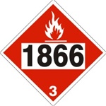 DOT PLACARD 1866 RESIN SOLUTION, Flammable liquid, Class 3 - Choose from 4 Materials: Press On Vinyl, Rigid Plastic, Aluminum or Magnetic
