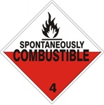 DOT Placard SPONTANEOUSLY COMBUSTIBLE CLASS 4 - Choose from 4 Materials: Press On Vinyl, Rigid Plastic, Aluminum or Magnetic