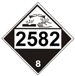 DOT PLACARD 2582 FERRIC CHLORIDE, SOLUTION, Corrosive, Class 8 - Choose from 4 Materials: Press on Vinyl, Rigid Plastic, Aluminum or Magnetic