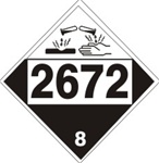 DOT PLACARD 2672 AMMONIA SOLUTIONS, Corrosive, Class 8 - Choose from 4 Materials: Press on Vinyl, Rigid Plastic, Aluminum or Magnetic
