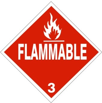 DOT PLACARD - FLAMMABLE - CLASS 3, Choose from 4 Materials: Press on Vinyl, Rigid Plastic, Aluminum or Magnetic.