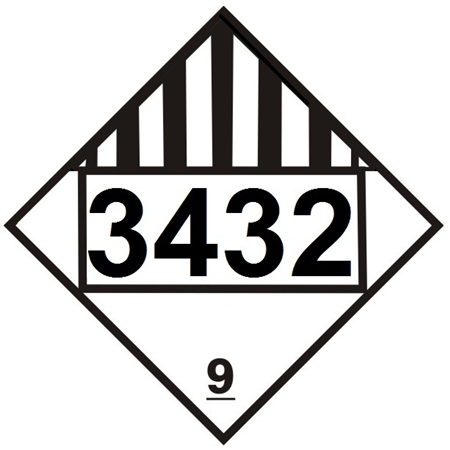 DOT PLACARD 3432 POLYCHLORINATED BIPHENYLS, SOLID, Miscellaneous Dangerous Goods, Class 9 - Choose from 4 Materials: Press on Vinyl, Rigid Plastic, Aluminum or Magnetic.