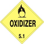 DOT PLACARD - OXIDIZER - CLASS 5.1, Choose from 4 Materials: Press on Vinyl, Rigid Plastic, Aluminum or Magnetic.