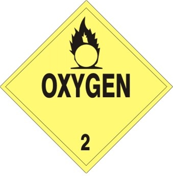 DOT Placard - OXYGEN - CLASS 2, Choose from 4 Materials: Press on Vinyl, Rigid Plastic, Aluminum or Magnetic.