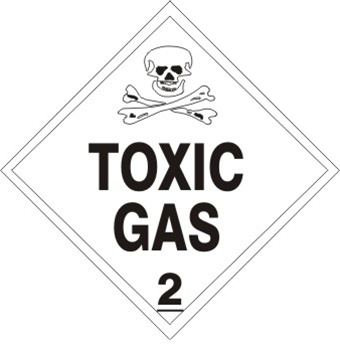 DOT PLACARD - TOXIC GAS - CLASS 2, Choose from 4 Materials: Press on Vinyl, Rigid Plastic, Aluminum or Magnetic.