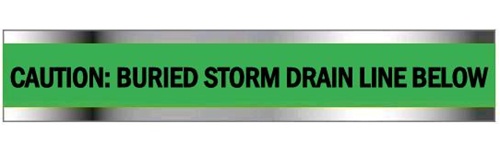 CAUTION BURIED STORM DRAIN LINE BELOW Detectable Underground Tape - Available in 2, 3 and 6 inch X 1000 feet rolls