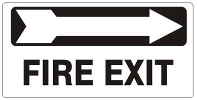 FIRE EXIT arrow right Sign - Available 6.5 X 14 Self Adhesive Vinyl, Plastic and Aluminum.