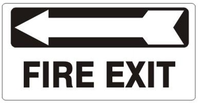 FIRE EXIT Arrow Left Sign - Available 6.5 X 14 Self Adhesive Vinyl, Plastic and Aluminum.