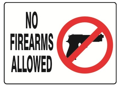 NO FIREARMS ALLOWED, No Guns Symbol Sign - Choose 7 X 10 - 10 X 14, Self Adhesive Vinyl, Plastic or Aluminum.