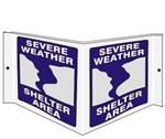 SEVERE WEATHER SHELTER AREA 3-Way Wall Projection Sign, Unique 180° design visible from either side as well as from the front