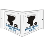 3-Way SEVERE WEATHER SHELTER Wall Projection Sign, Unique 180° design visible from either side as well as from the front