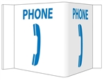 Wall Projection EMERGENCY PHONE 3 way Sign, Unique 180° design visible from either side as well as from the front