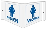Wall Projection WOMEN RESTROOM 3 way Sign, Unique 180° design visible from either side as well as from the front