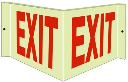 EXIT 3-Way Glow in the Dark Signs Unique 180� design visible from either side as well as from the front