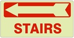 STAIRS arrow left Glow in the Dark Sign - Available 6.5 X 14 Self Adhesive Vinyl, Plastic and Aluminum.