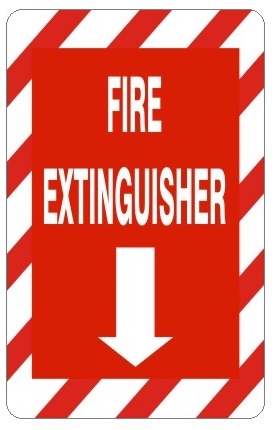 Striped Border FIRE EXTINGUISHER Sign - Choose 7 X 10 - 10 X 14, Self Adhesive Vinyl, Plastic or Aluminum.