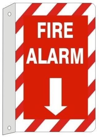 Striped Border 2-Way FIRE ALARM Flanged Sign, Available 7 X 10 or 10 X 14 Plastic or Aluminum