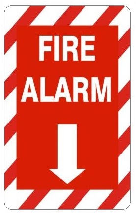 Fire Alarm Print Red White Black Poster Down Arrow Business Office Store Customer Employee Notice Sign 