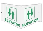 Projecting ELEVATOR 3-Way Sign, Unique 180° design visible from either side as well as from the front