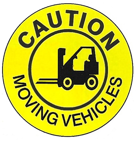 Non-Slip CAUTION MOVING VEHICLES, Walk On 17 inch diameter Floor Decal
