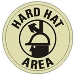 HARD HAT AREA (GLOW in the Dark) Walk On 17 inch diameter, floor decal