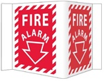 3 Way Fire Alarm Sign -  Unique 180° construction design that stands out, visible from 180 degrees, Choose from 2 sizes, 6 X 9" or 8" X 15"