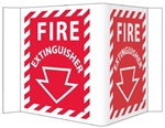 3-Way Fire Extinguisher Signs, Unique 180° construction design that stands out, visible from 180 degrees, 6" X 9"